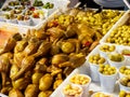 Berenjenas de Almagro eggplant in a stall of a market.