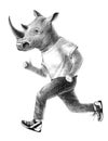 Dressed up rhino running