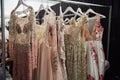 Dresses on hangers backstage at the New York Life fashion show during MBFW Fall 2015 Royalty Free Stock Photo