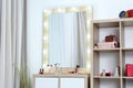 Dressing room interior with makeup mirror, table Royalty Free Stock Photo