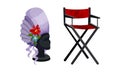 Dressing Room Items with False Hair and Stool Vector Set Royalty Free Stock Photo