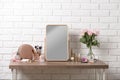 Dressing table with different makeup products and accessories Royalty Free Stock Photo