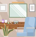 Dressing table with mirror and cosmetics. Female boudoir for applying makeup vector illustration