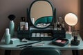 dressing table with mirror and makeup brushes, perfect place to get ready for the day