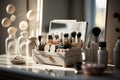 dressing table with mirror and makeup kit, ready for the morning routine