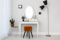 Dressing table with mirror in room interior Royalty Free Stock Photo