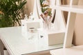 Dressing table with mirror in room interior Royalty Free Stock Photo