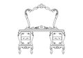 Dressing table and mirror set with luxurious rich ornaments