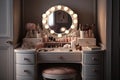 dressing table with vanity mirror and lighting for flawless makeup application