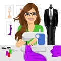 Dressmaker woman using sewing machine Royalty Free Stock Photo