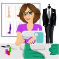 Dressmaker woman using sewing machine Royalty Free Stock Photo