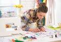 Dressmaker woman at work in studio