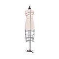 Dressmaking dummy, mannequin. Sewing tailors manikin. Fabric female body, women textile torso with metal grid, stick