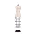 Dressmaking dummy, tailors mannequin. Sewing fabric manikin with metal grid for long dress. Female body shape, women