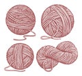 Wool and yarn set. Dressmaking needlework, sewing workshop, tailoring hobby knitting. Sketch vintage vector illustration