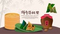 Happy Dragon Boat Festival with traditional food greeting card