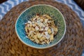 Raw, uncooked triangle shaped manti. traditional turkish food. turkish ravioli