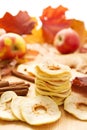 Dried apples and autumn leaves