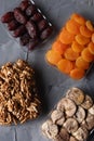 Dried apricot, date, fig and walnut Royalty Free Stock Photo