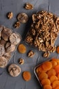 Dried apricot, date, fig and walnut Royalty Free Stock Photo