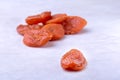 Dried apricots isolated white background. selective focus. Royalty Free Stock Photo