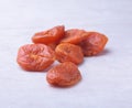 Dried apricots white background. selective focus.