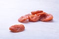 Dried apricots white background. selective focus. Royalty Free Stock Photo