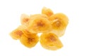 Dried banana chips. Yellow deep fried slices of bananas Isolated Royalty Free Stock Photo