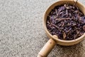 Dried Basil Leaves Herbs in wooden ladle / Reyhan otu