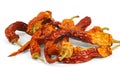 Dried bean of red pepper on white background