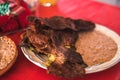 Dried beef jerky cooked on the comal, accompanied by nopales and fixiles, typical Mexican food