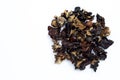 Dried black fungus on white Royalty Free Stock Photo