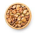 Dried broad beans in wooden bowl