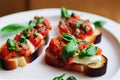 Dried bruschetta tomatoes on fried bread with olive oil Italian cuisine.