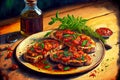 dried bruschetta tomatoes on fried bread with olive oil italian cuisine