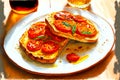 dried bruschetta tomatoes on fried bread with olive oil italian cuisine