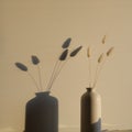 Dried bunny tails grass in vase at sunset. Boho style home decor