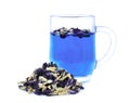 Dried butterfly pea flower with butterfly pea tea isolated Royalty Free Stock Photo