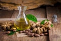 dried capsule seeds fruit of sacha-Inchi peanut on wooden table