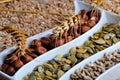 Dried cereal seeds and fruits Royalty Free Stock Photo