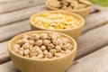 Dried chick-peas in the clay dish