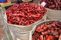 Dried chili peppers in a sack Royalty Free Stock Photo