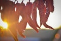 Dried chilies hanging on a rope in a village in susnset, Royalty Free Stock Photo