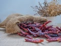 Dried chillies are placed on the table. Cooked with a spicy taste. Royalty Free Stock Photo