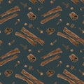 Dried cloves and cinnamon blue seamless pattern