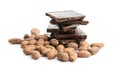 Dried cocoa beans and dark chocolate bar Royalty Free Stock Photo