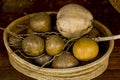 Dried coconut In the basket to decorate the room.