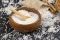 dried coconut shavings on a slate board