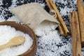 dried coconut shavings on a slate board