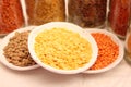 Dried colourfull lentils in a bowl
